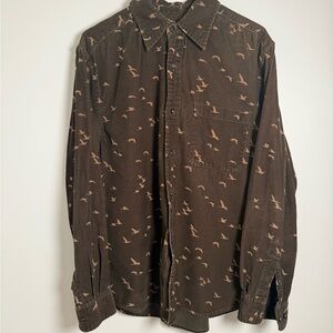 Vintage Eddie Bauer Dark Brown Bird Print Corduroy Men's Shirt